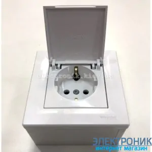 Розетка накладний монтаж Schneider (Шнайдер) Asfora із кришкою із заземленнямм біла