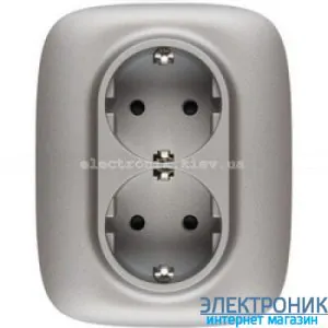 Розетка подвійна із заземленнямм, автоматичні клеми Legrand Valena Allure (Алюміній)