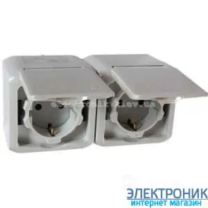 Розетка подвійна вологозахищена із заземленнямм 16A із захисними шторками гвинтовий затискач Legrand Quteo IP44 сірий