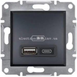 Розетка Schneider (Шнайдер) Asfora USB подвійна тип А+С 2,1A антрацит