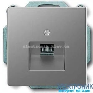 Розетка телефонна 1-а 4 контакти, RJ-11, колір Сталь, Schneider Merten D-Life