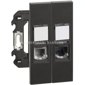 Розетка телефонна/комп'ютерна RJ11/RJ45 cat5e UTP 2 модулі. Колір Чорний. Bticino серія Living Now