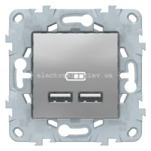 Розетка USB 2-а (для підзарядки), Алюміній, серія Unica New
