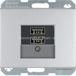 Розетка USB для підзарядки, 2 роз'єми, 5V/1A, 230V Hager-Berker K1, K5 алюміній метал