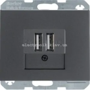 Розетка USB для підзарядки, 2 роз'єми, 5V/1A, 230V Hager-Berker K1, K5 антрацит матовий лак