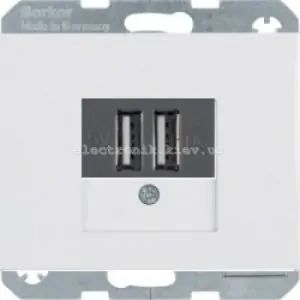 Розетка USB для підзарядки, 2 роз'єми, 5V/1A, 230V Hager-Berker K1, K5 полярна білизна глянцевий
