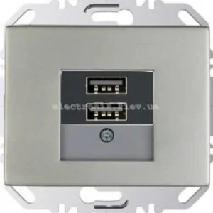 Розетка USB для підзарядки, 2 роз'єми, 5V/1A, 230V Hager-Berker K1, K5 сталь метал матований