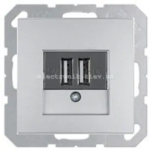 Розетка USB для підзарядки, 2 роз'єми, 5V/1A, 230V Hager-Berker S1 Алюміній матовий