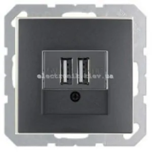 Розетка USB для підзарядки, 2 роз'єми, 5V/1A, 230V Hager-Berker S1 Антрацит матовий