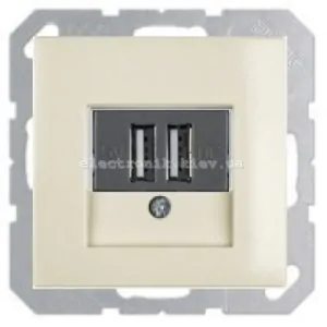 Розетка USB для підзарядки, 2 роз'єми, 5V/1A, 230V Hager-Berker S1 Бежевий глянсовий