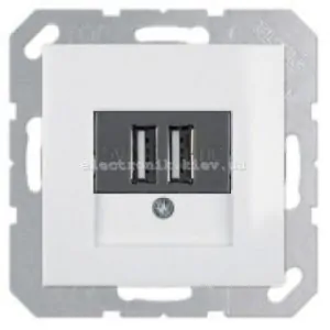 Розетка USB для підзарядки, 2 роз'єми, 5V/1A, 230V Hager-Berker S1 Полярна білизна глянцевий