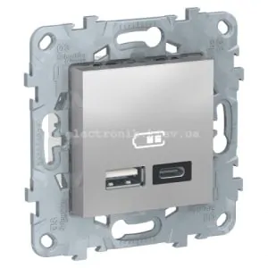 Розетка USB+TYPE C (для підзарядки), Алюміній, серія Unica New