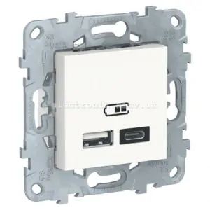 Розетка USB+TYPE C (для підзарядки), Білий, серія Unica New