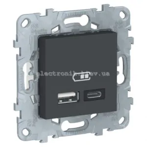 Розетка USB+TYPE C ((для підзарядки), Графіт, серія Unica New