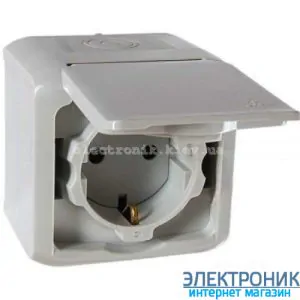 Розетка вологозахищена із заземленнямм 16A із захисними шторками гвинтовий затискач Legrand Quteo IP44 сірий