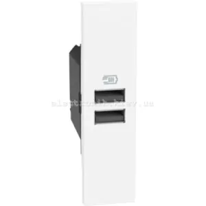 Розетка зарядний пристрій USB 2 роз'єм тип - A/A 15 Вт/3000мА 1 модуль. Колір Білий. Bticino серія Living Now