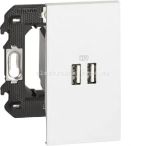 Розетка зарядний пристрій USB 2 роз'єм тип - А/тип - А 3000мА 2 модуля. Колір Білий. Bticino серія Living Now