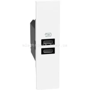 Розетка зарядний пристрій USB 2 роз'єм тип - C/C 15 Вт/3000мА 1 модуль. Колір Білий. Bticino серія Living Now