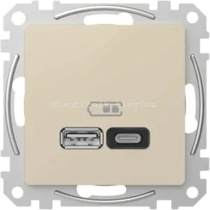USB Розетка A+C 3A 45Вт колір бежевий Sedna Design