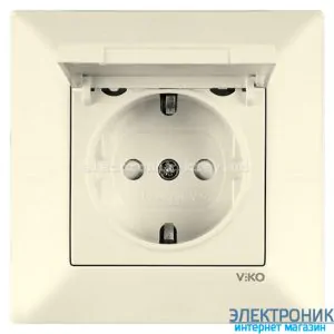VIKO MERIDIAN КРЕМ Розетка із заземленнямм кришкою і шторками