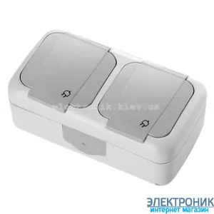 VIKO PALMIYE СІРИЙ Розетка вологозахищена горизонтальна подвійна із заземленнямм