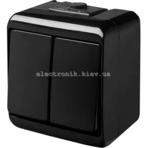 Вимикач 2-клавішний накладний, чорний, IP 54 Hermetics ETI