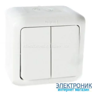 Вимикач 2-клавішний, вологозахищений IP44, зовнішній, білий - Legrand Forix