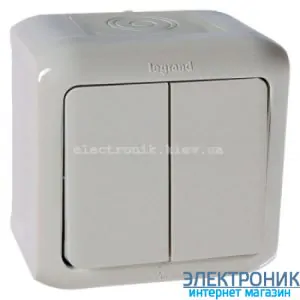 Вимикач двоклавішний вологозахищений Legrand Quteo IP44 сірий
