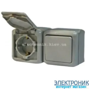 Вимикач + розетка вологозахищена із заземленнямм 16A із захисними шторками гвинтовий затискач Legrand Quteo IP44 сірий