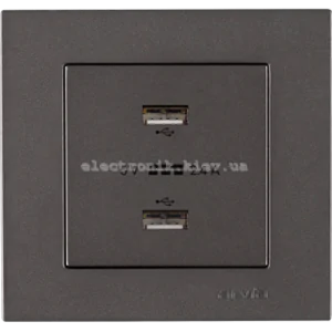 Розетка USB-A + USB-A 5V-2.4A, Антрацит KAREN