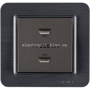 Розетка USB-A + USB-A 5V-2.4A, Антрацит LAVIN