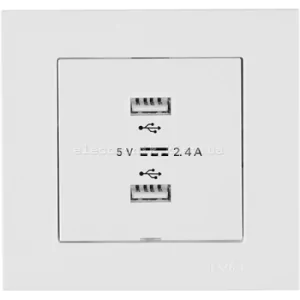 Розетка USB-A + USB-A 5V-2.4A, Білий KAREN