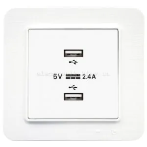 Розетка USB-A + USB-A 5V-2.4A, Матовий білий LAVIN
