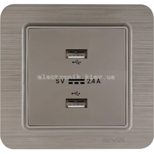 Розетка USB-A + USB-A 5V-2.4A, Мідь LAVIN