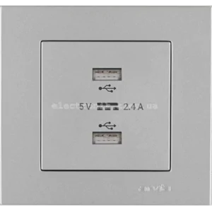 Розетка USB-A + USB-A 5V-2.4A, Срібло KAREN