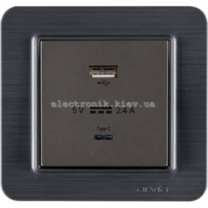 Розетка USB-A + USB-C 5V-2.4A, Антрацит LAVIN