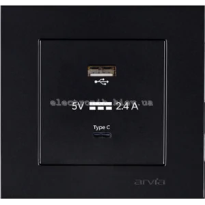 Розетка USB-A + USB-C 5V-2.4A, Чорний KAREN