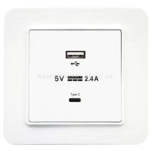 Розетка USB-A + USB-C 5V-2.4A, Матовий білий LAVIN