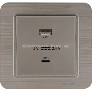 Розетка USB-A + USB-C 5V-2.4A, Мідь LAVIN