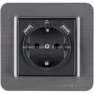 Розетка з заземленням зі шторками USB-A + USB-A 5V-2.4A, Димчатий LAVIN
